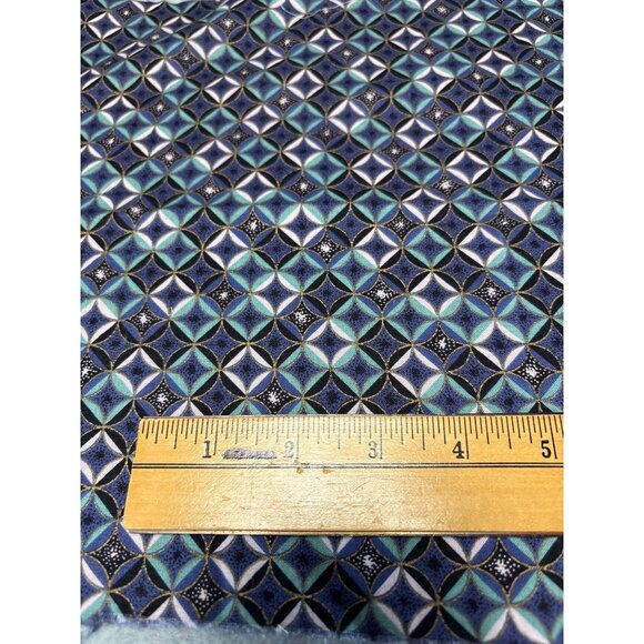 Geometric Blue & Green Pattern Fabric 11" x 35" Cotton Material Crafting Quiltin - Picture 3 of 6